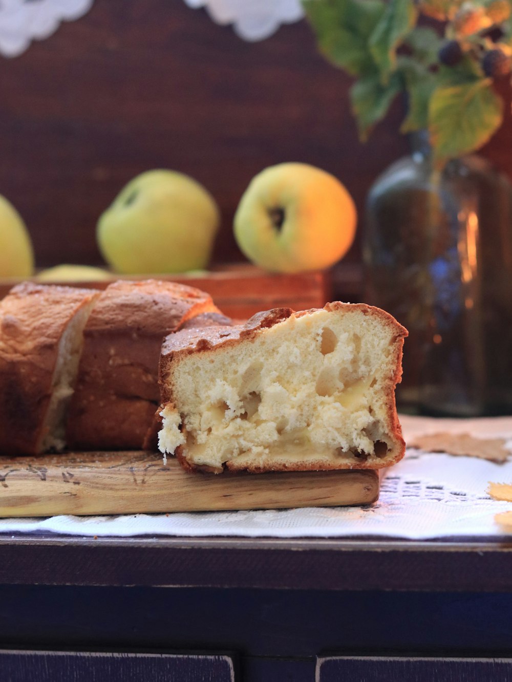 a loaf of bread with a slice cut out