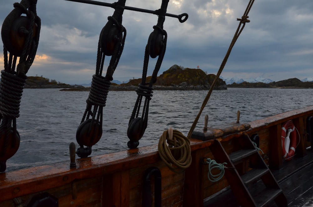 a boat with a row of fish on it