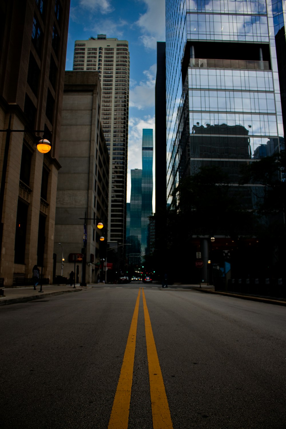 a street with tall buildings on either side of it