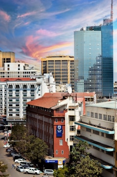 Zimbabwean landscape featuring a mix of historic ruins and contemporary cityscape.