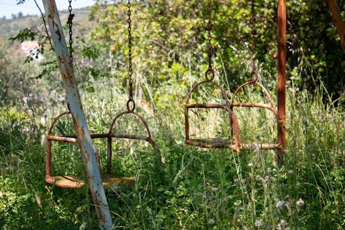 a swing set in a yard