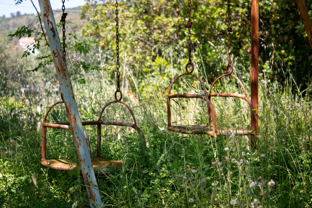 a swing set in a yard