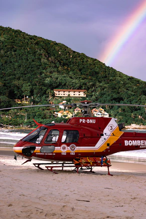 a red and yellow helicopter