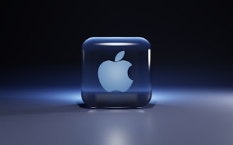 a blue glass with a white logo