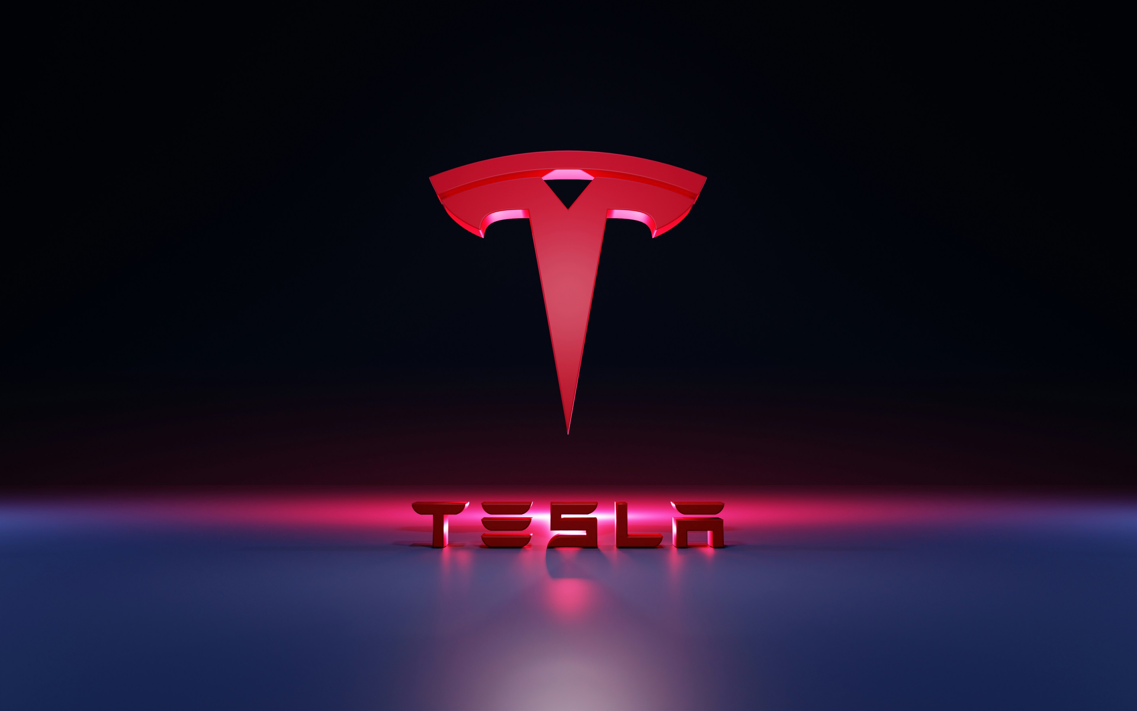 a red logo with a black background