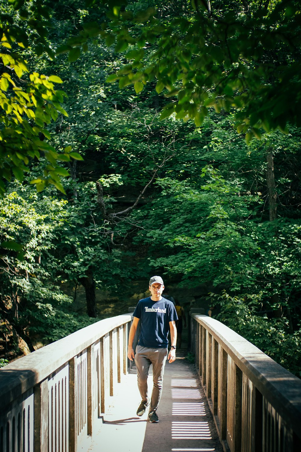 a person walking on a bridge