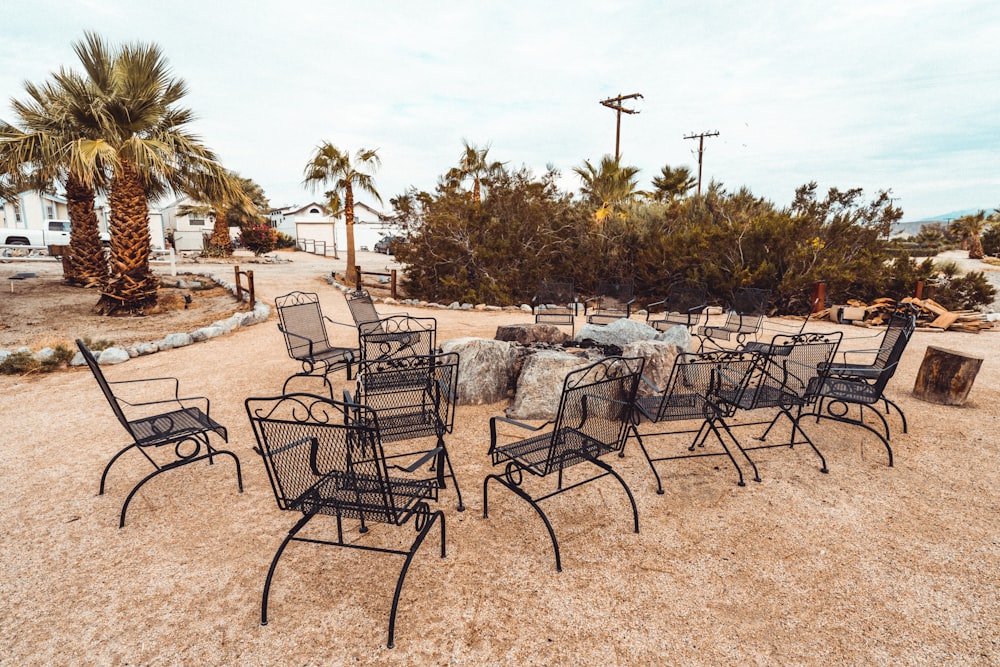 a group of chairs outside