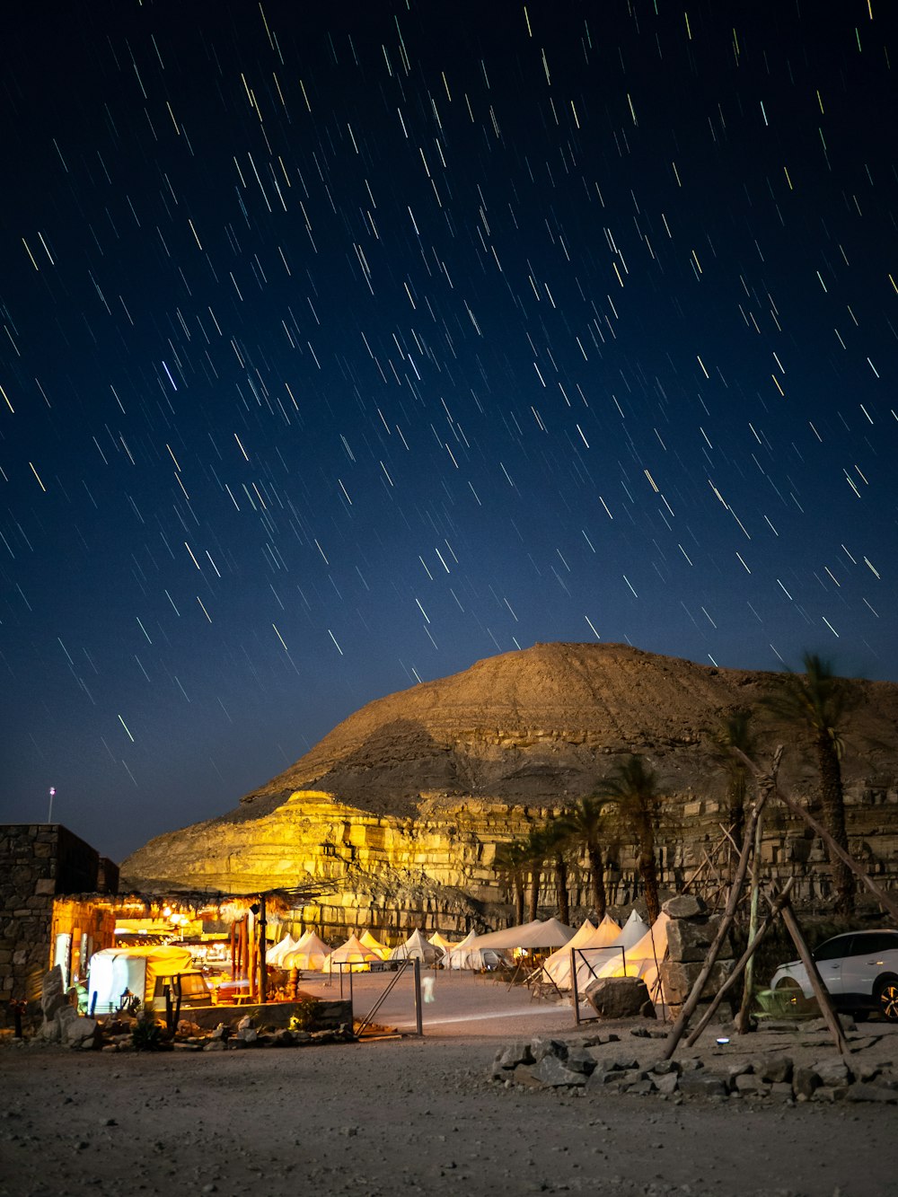 a mountain with stars in the sky