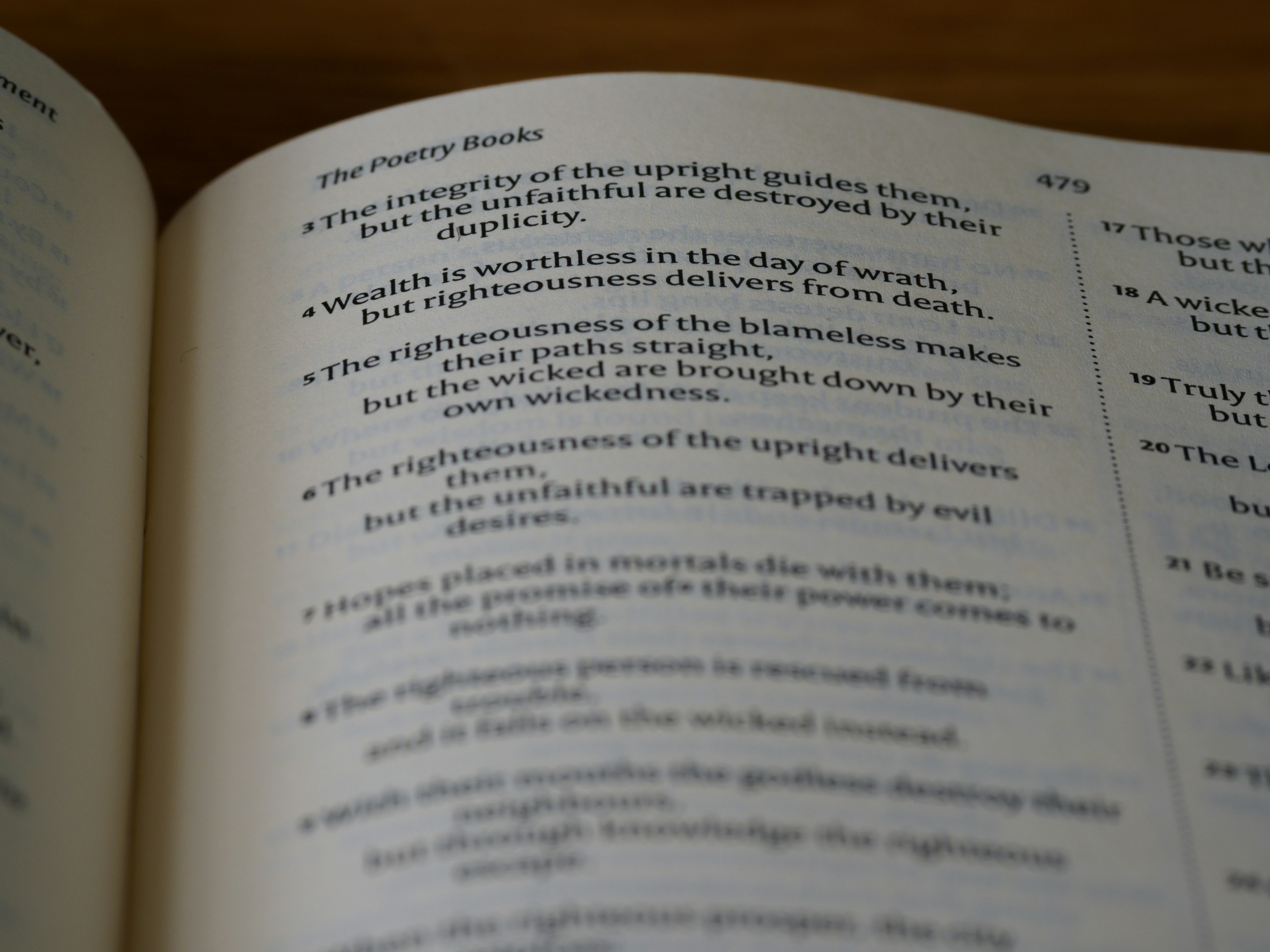 close up, bokeh, macro, blur, blurred background, close focus, bible, old testament, hebrew bible, christian, judaism, history, text, reading, bible study, devotions, text, NIV, New International Version, type, typography, canon, christianity, holy scripture, holy bible, scripture, old testament, hebrew bible, מִשְלֵי, book of proverbs, proverbs of solomon, wisdom literature, ketuvim, anthology, solomon, wisdom, sayings, mashai, folly, values, morality, proverbs, proverb, life skills, ancient wisdom, hebrew wisdom, <br />