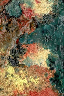 A close-up of textured layers in a chaotic composition.