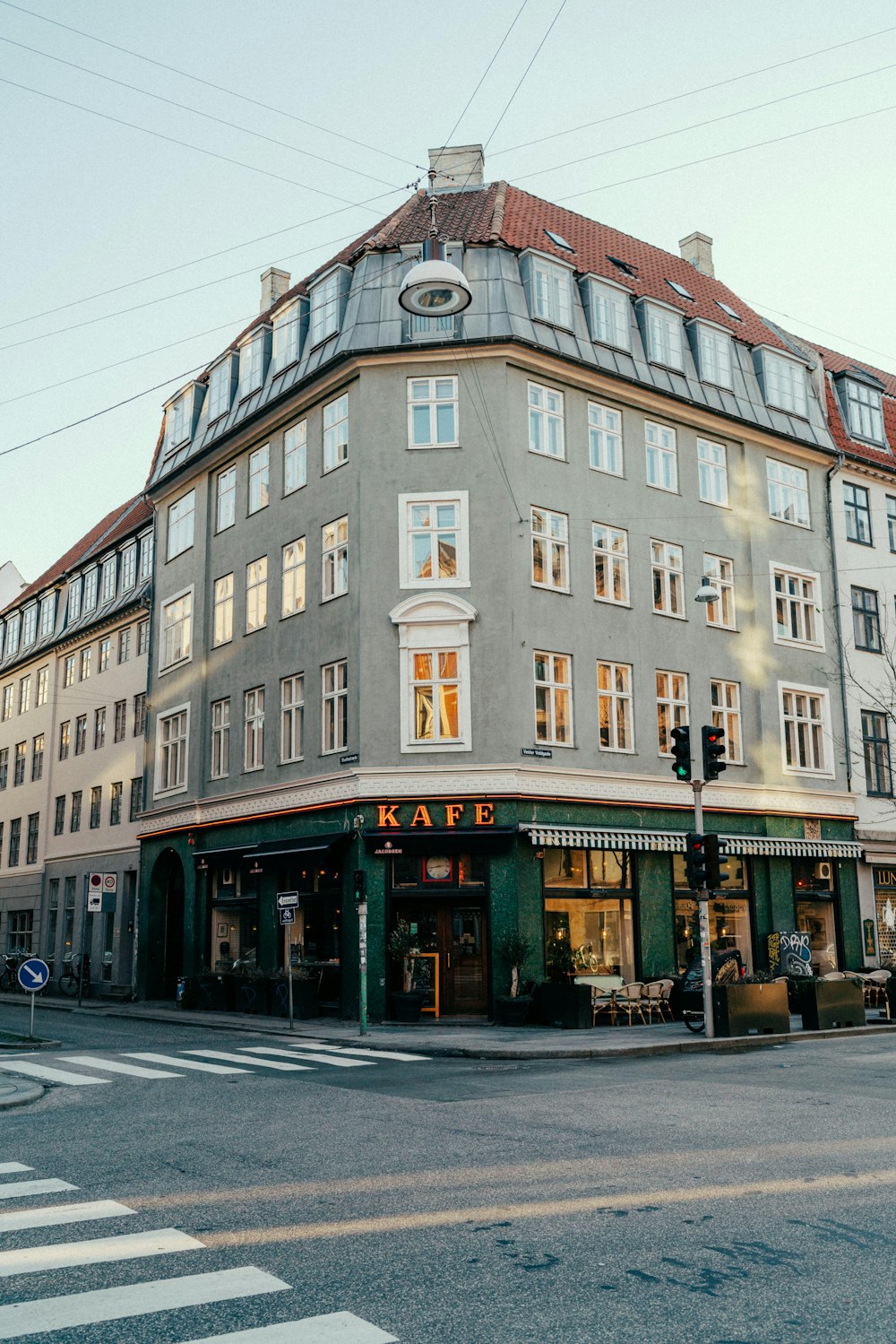 a building with a street in front