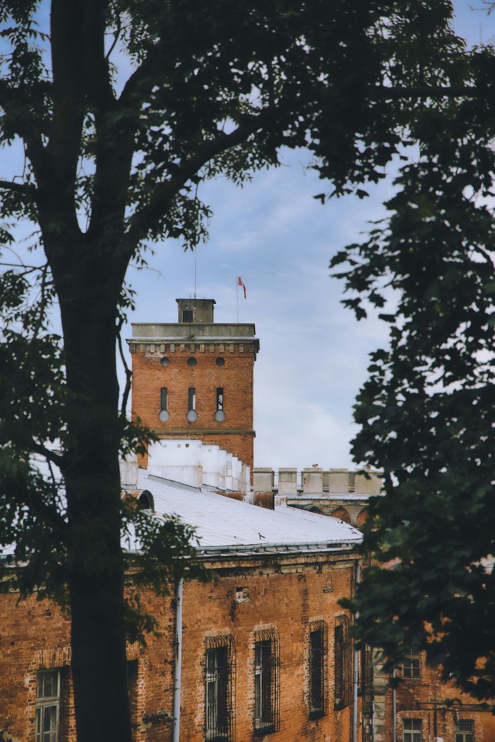 a brick building with a tower