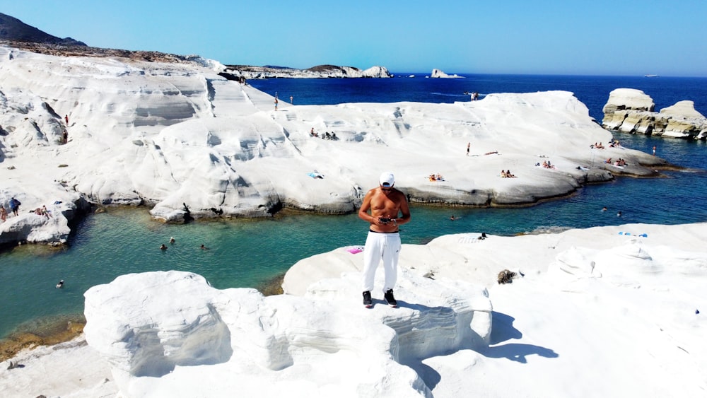 a person standing on a snowy mountain