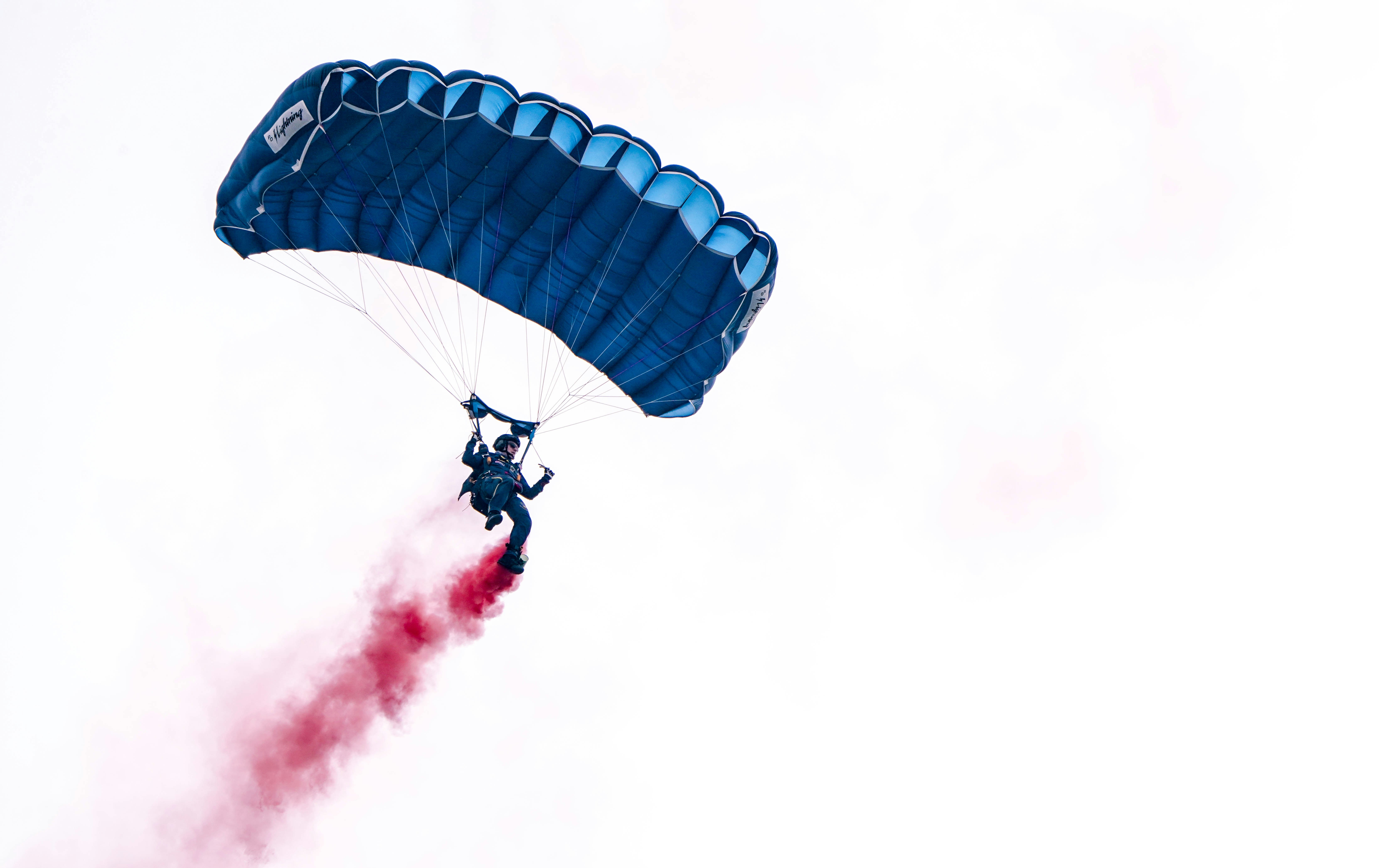 a person in the air with a parachute