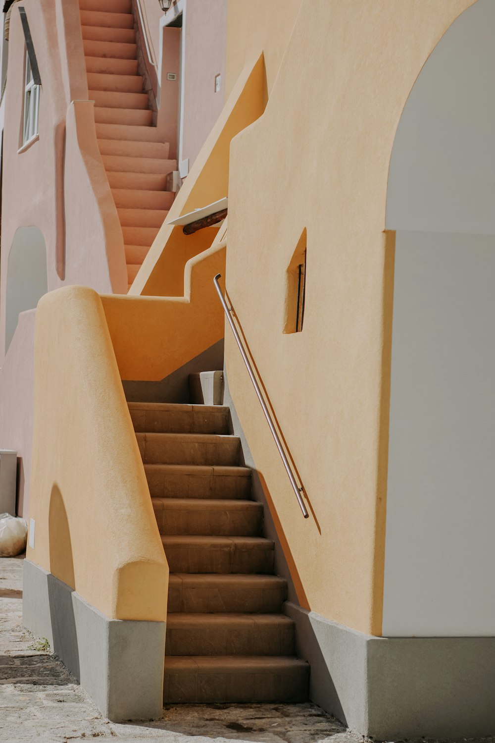 a staircase leading up to a building