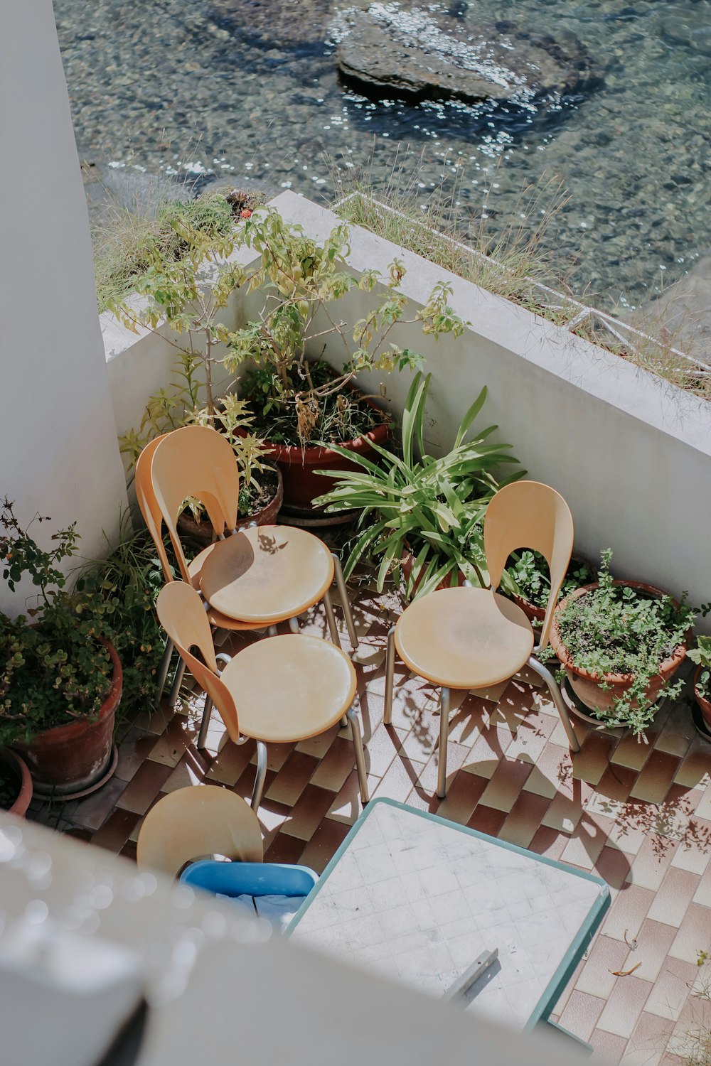 a table and chairs on a patio