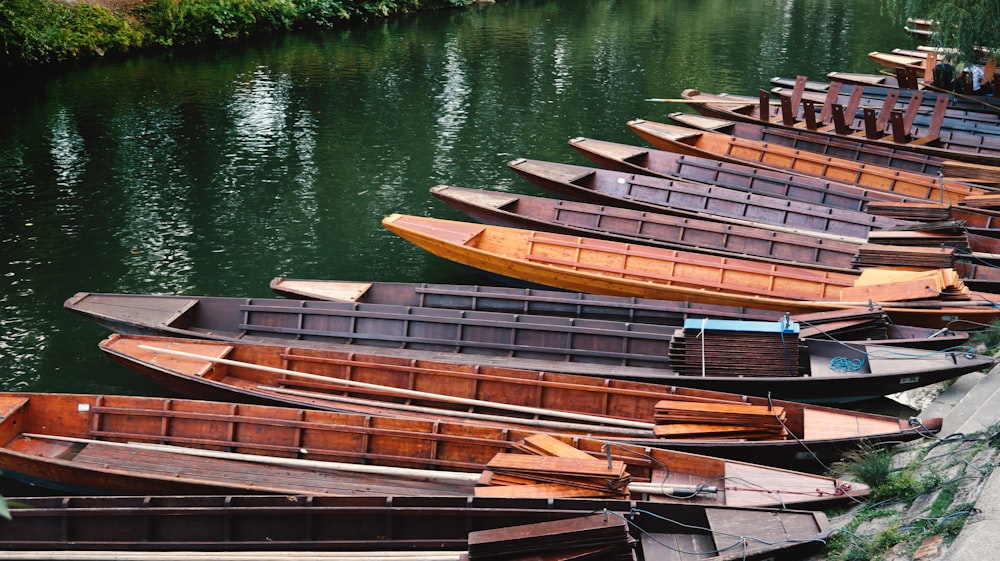 a group of boats on a lake