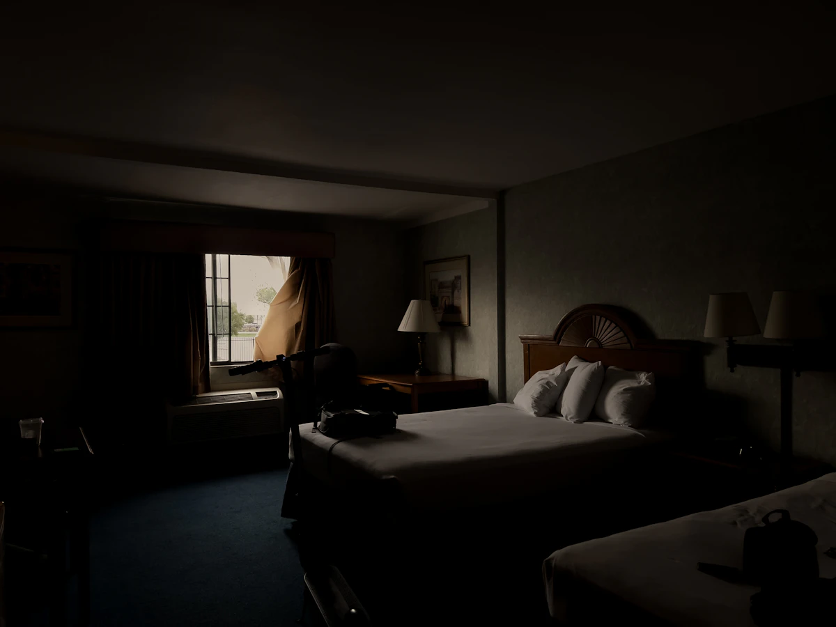 Hotel room with two beds; representative licensed hotel photograph, not the exact property