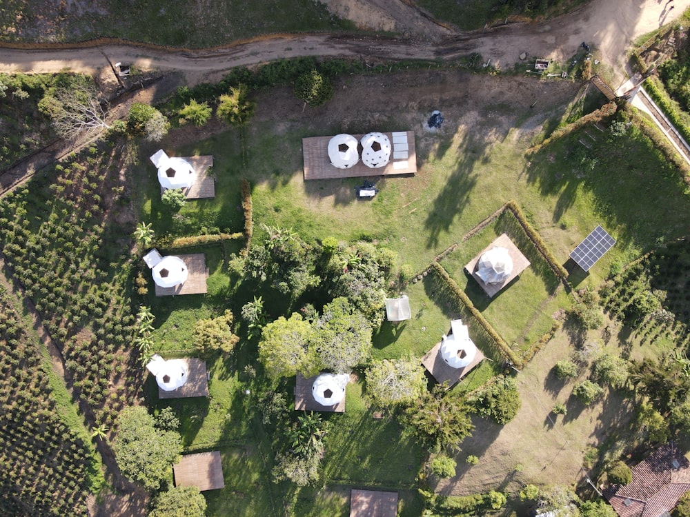 a bird's eye view of a small town