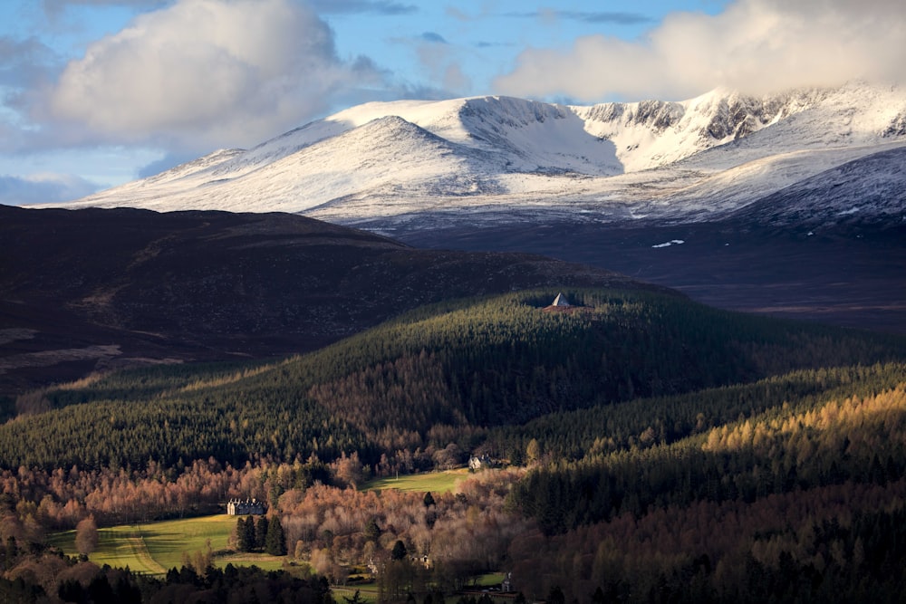 a mountain range with snow