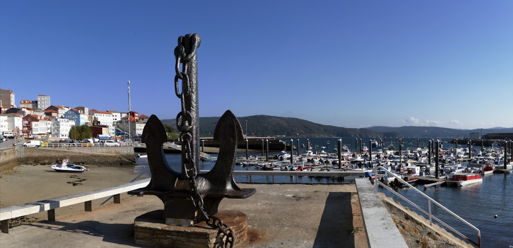 a statue on a dock