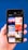A hand holding a smartphone displaying a search for 'Holiday' with a grid of images. The images include a boat on water at sunset, a red abstract holiday theme, ocean waves, a Christmas tree design, beach chairs, a camera with travel accessories, festive lights, and holiday greenery on a blue background.
