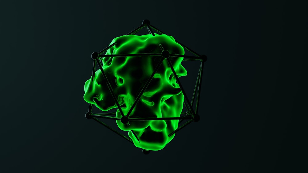 a green mask with a black background
