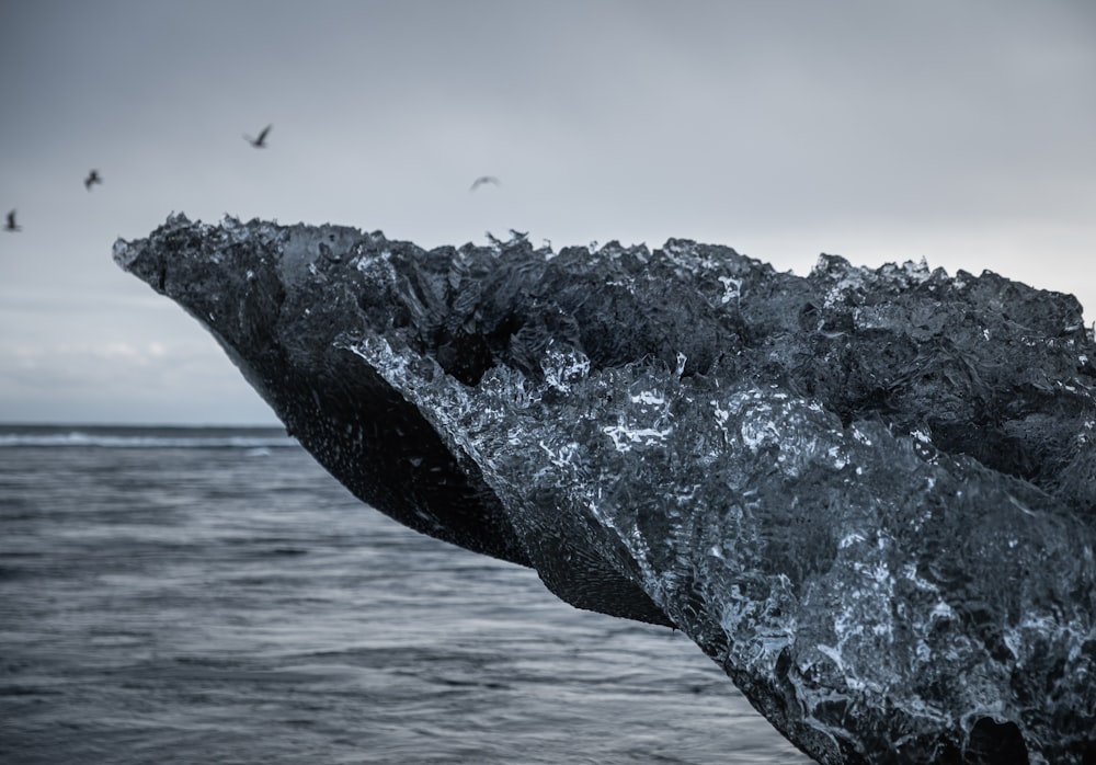 a large rock in the water