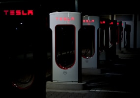 a row of doors with windows: Tesla