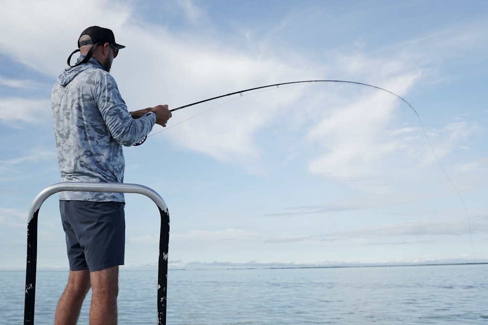 a man fishing on a boat