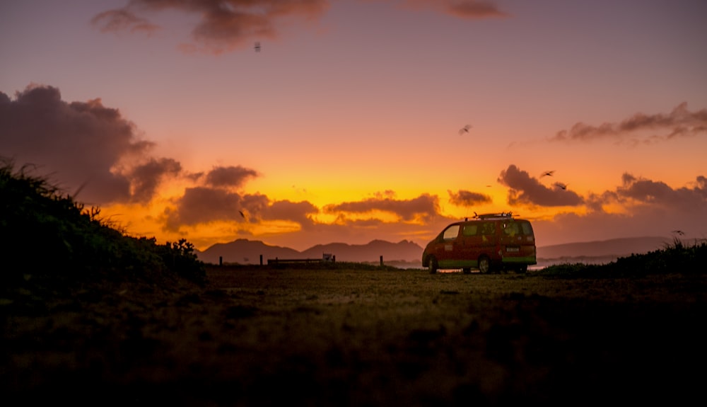 a van parked in a field