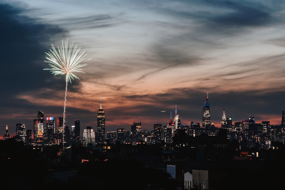 a city skyline at night