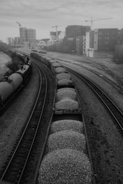 a train travels down the tracks