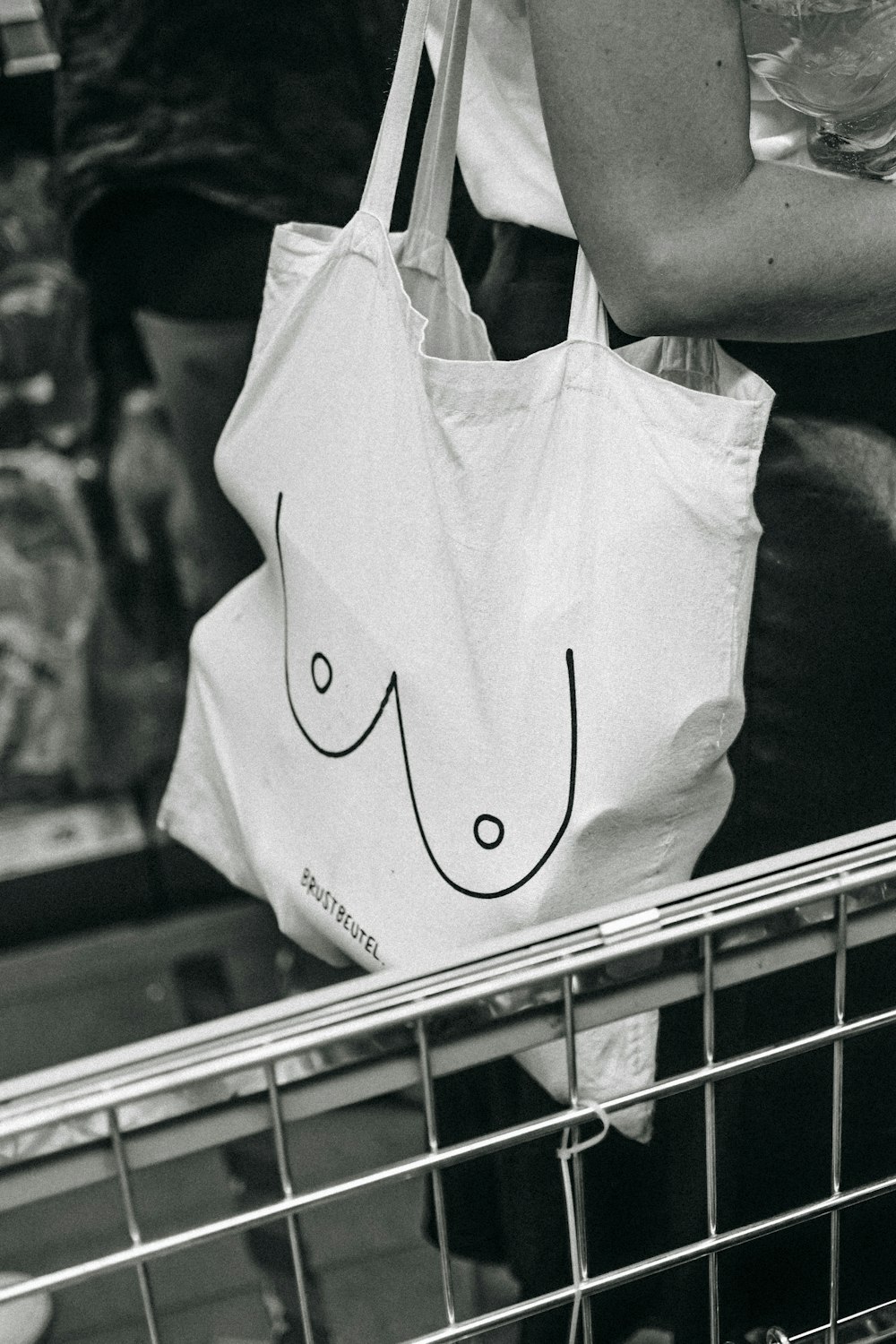 a white bag with a black outline on it