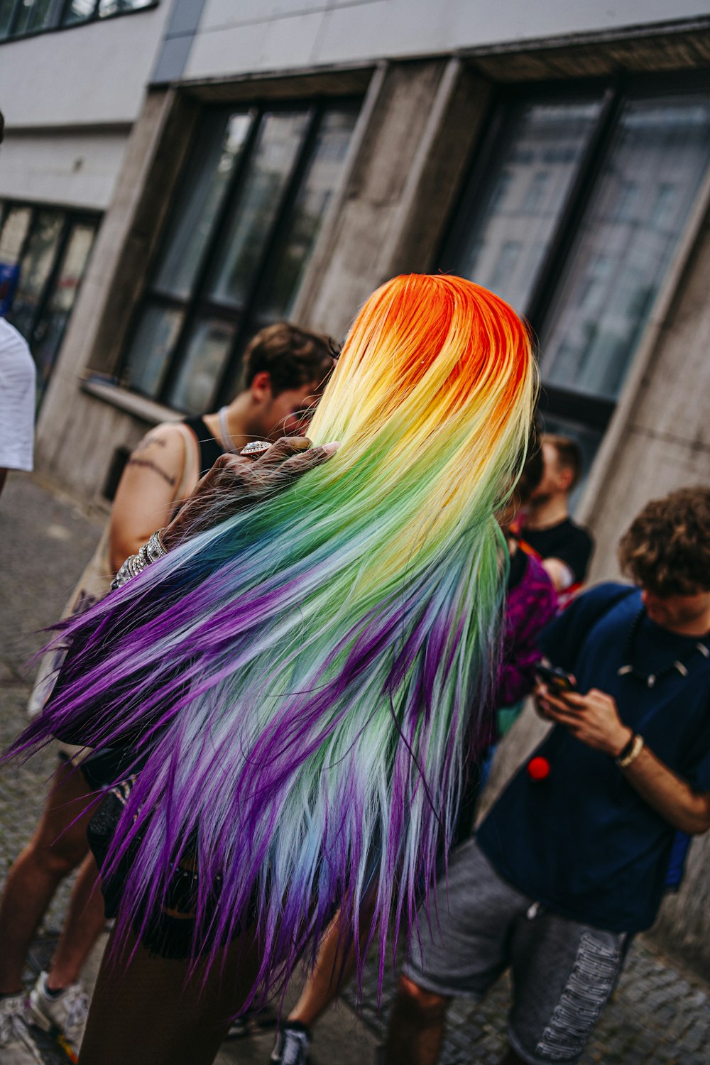 a person with colorful hair