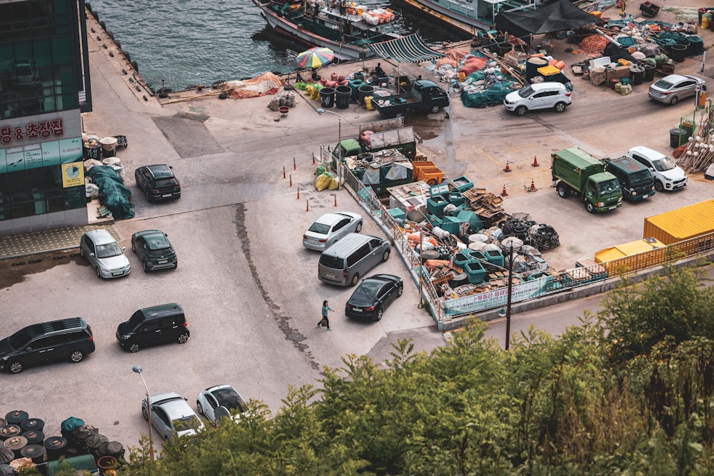 a busy street with cars and people