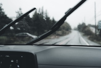 a car driving on a snowy road