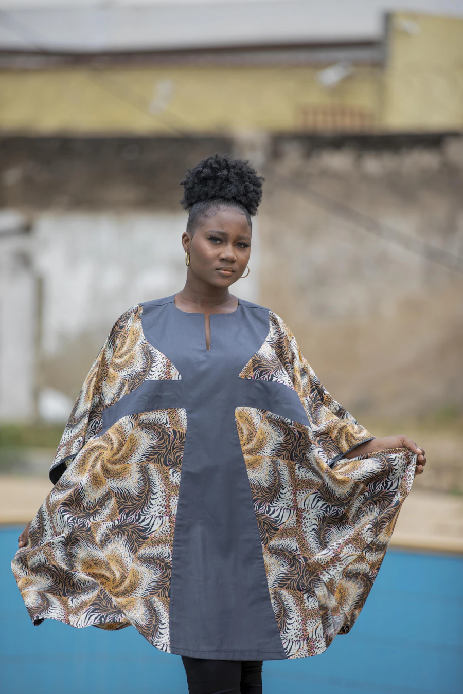 Model wearing modern African print fashion