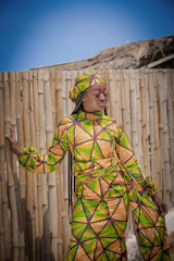 a person in a colorful dress