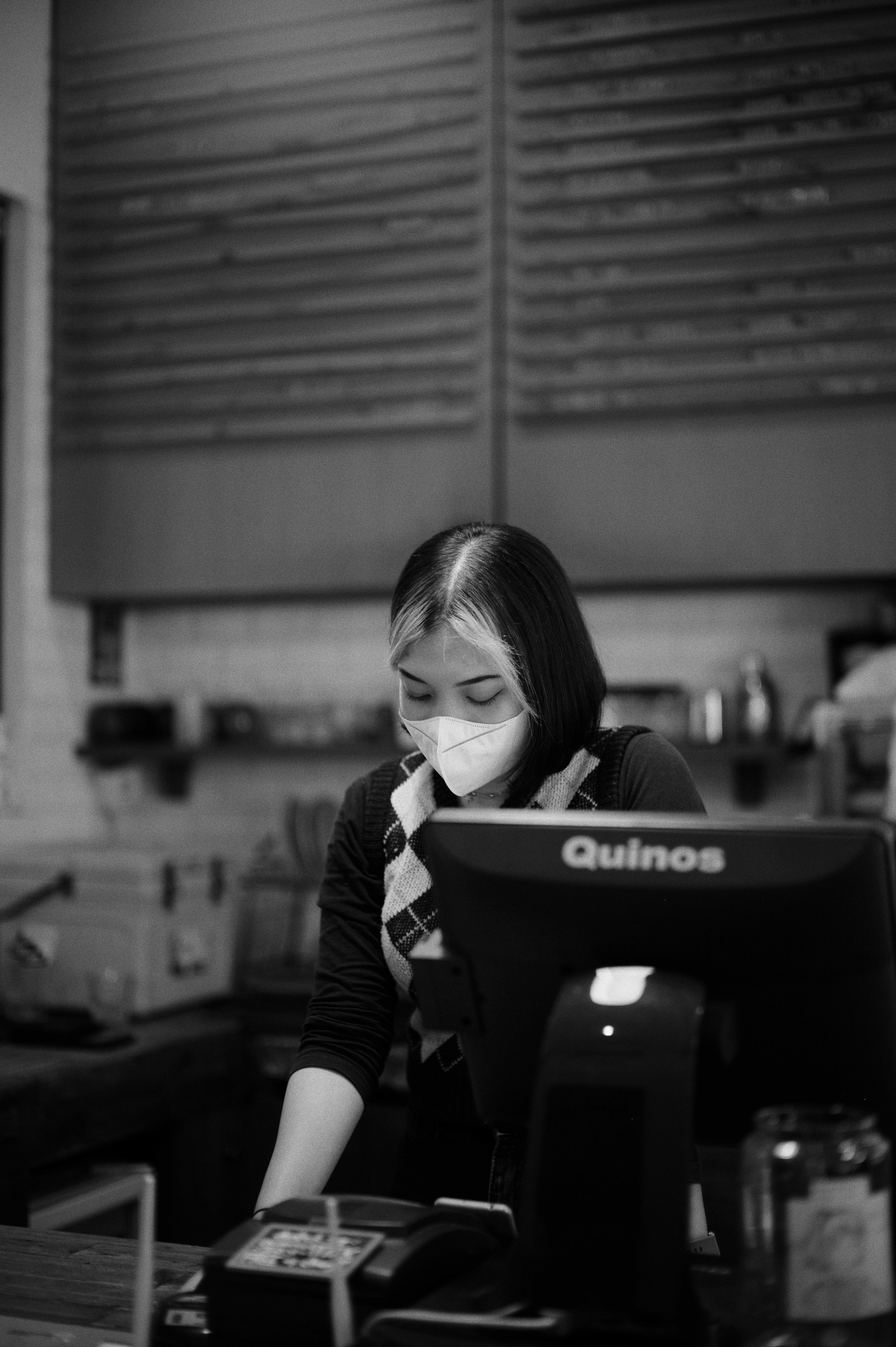 Customer service representative practicing stress management techniques