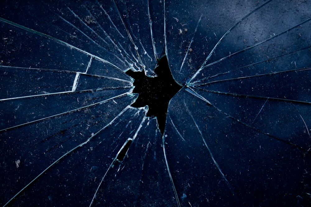 Cracked windshield close-up