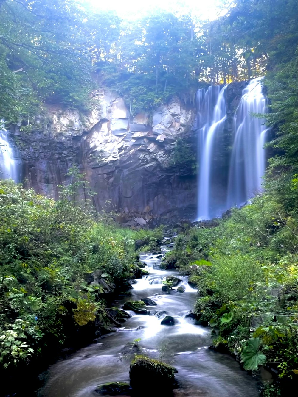 a waterfall in a forest