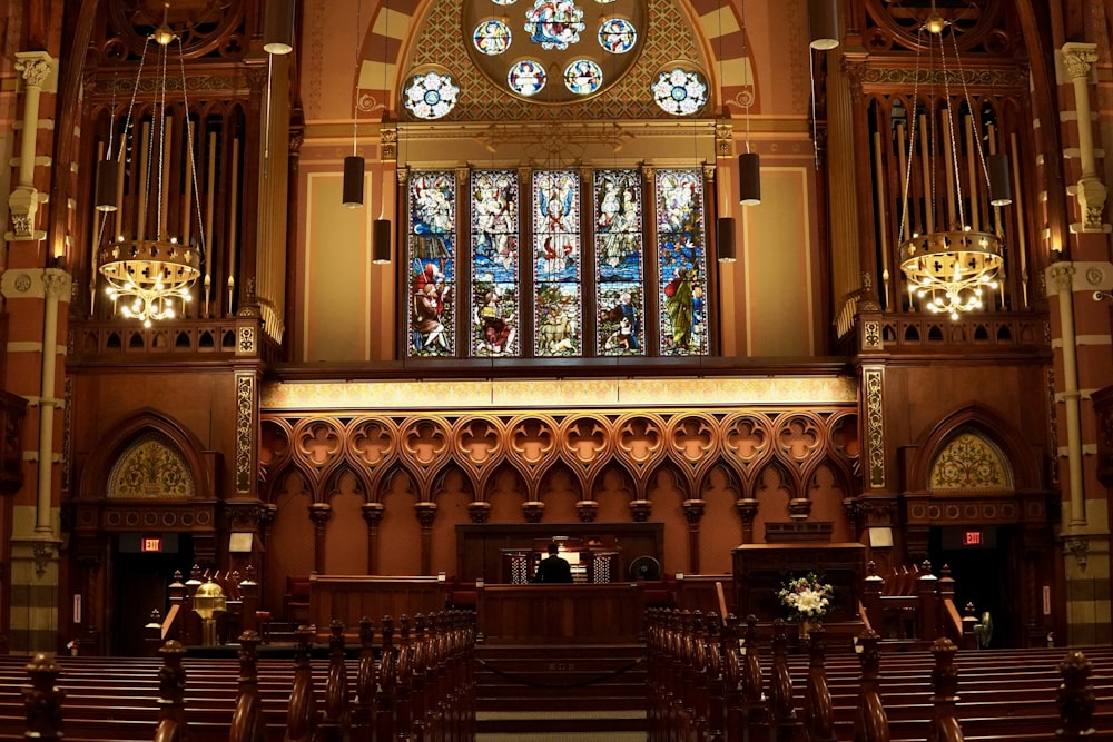 a large church with stained glass windows