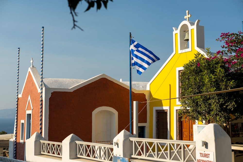 a church with a flag