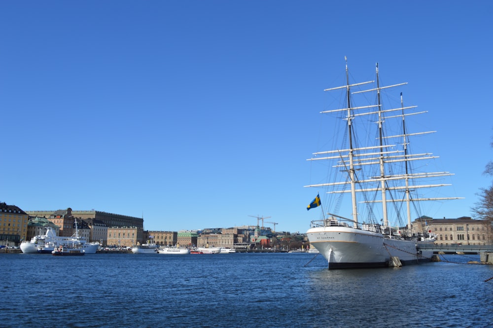 a large sailboat in the water