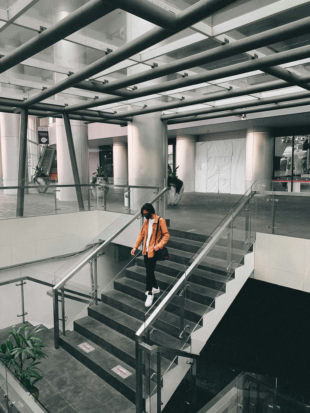 a person walking up a flight of stairs