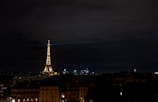 A calming scene of an international landmark like the Eiffel Tower softly lit at dusk