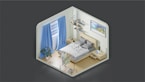 a bedroom with a bed and a desk