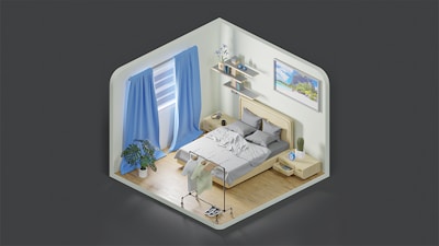 Cozy bedroom featuring built-in wooden wardrobes and bedside shelves.