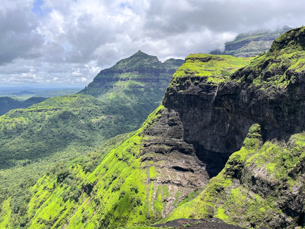 a valley with green hills